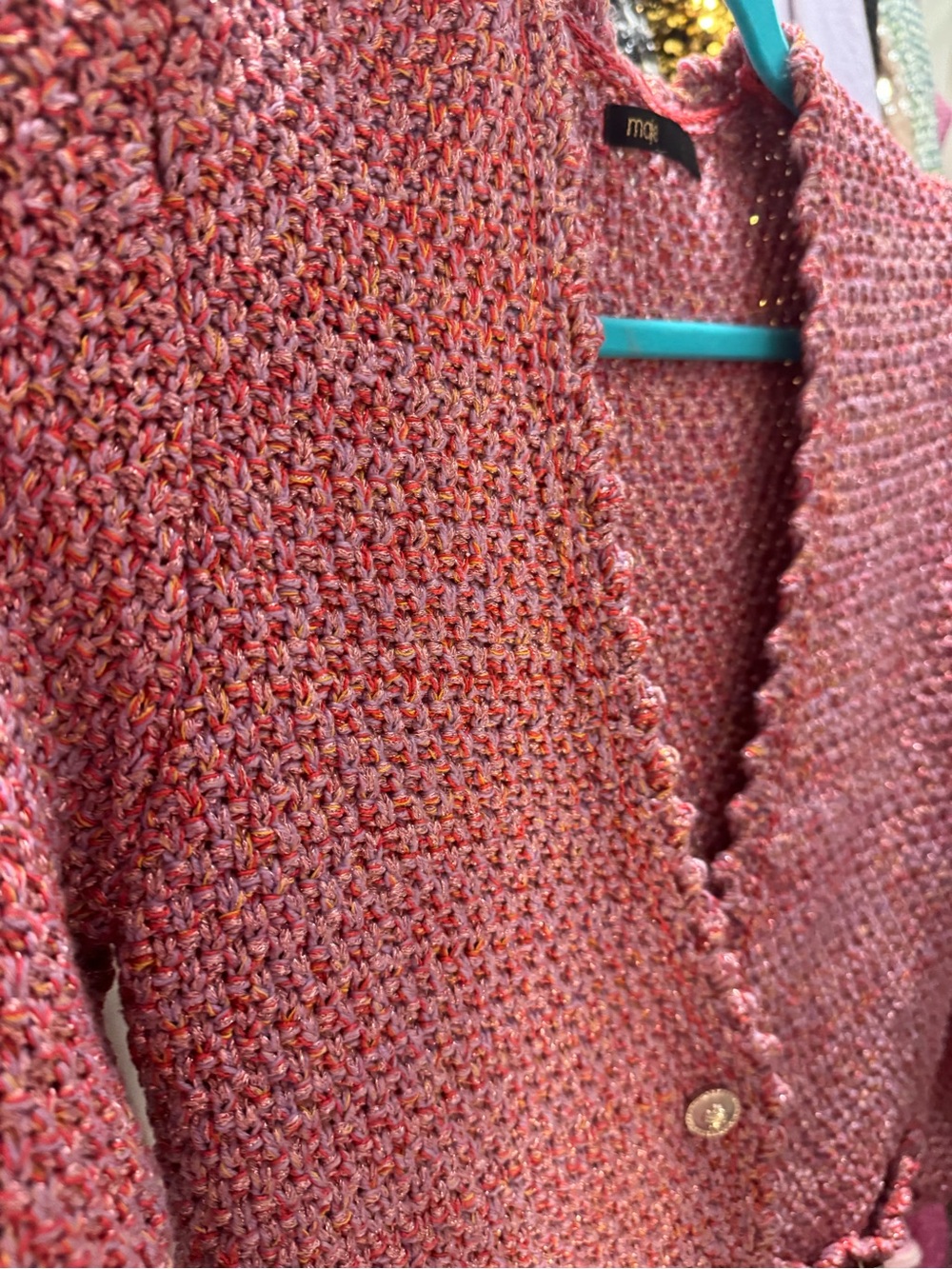 Maje Pink Textured V-Neck Buttoned Cardigan - Picture 4 of 4